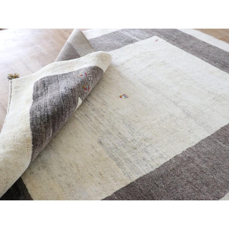 ギャッベ　イラン産手織りラグ　ふかふか 243x207cm ナチュラルアイボリー　グレーのボーダー | ブランド登録なし | 10