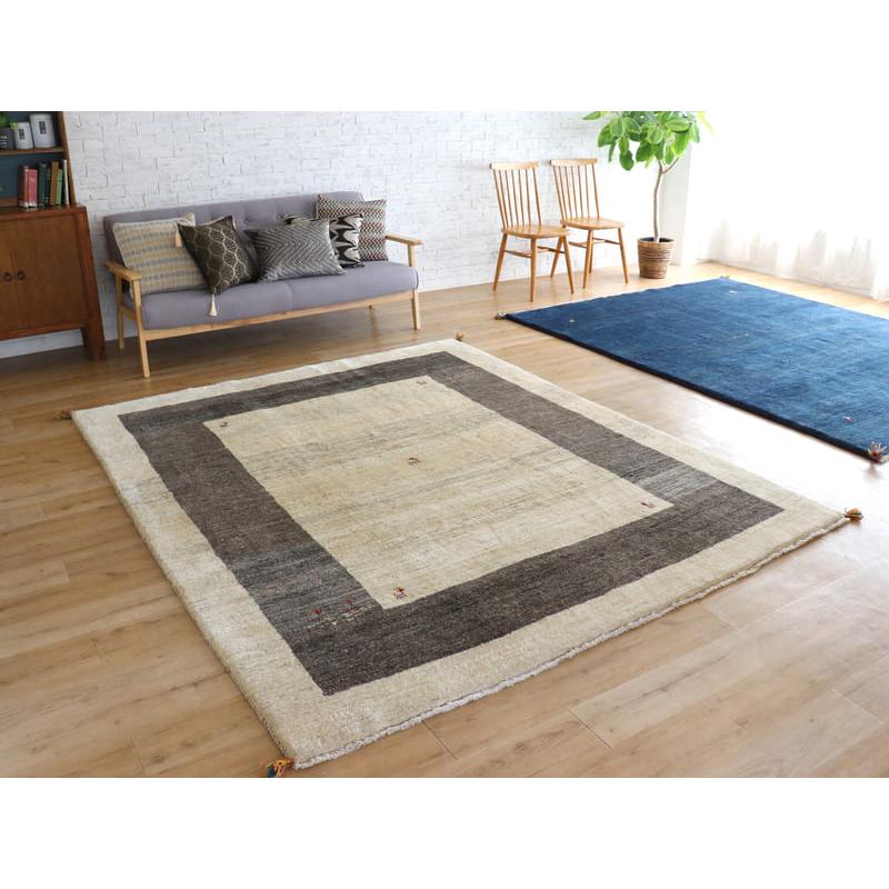 ギャッベ　イラン産手織りラグ　ふかふか 243x207cm ナチュラルアイボリー　グレーのボーダー | ブランド登録なし | 01