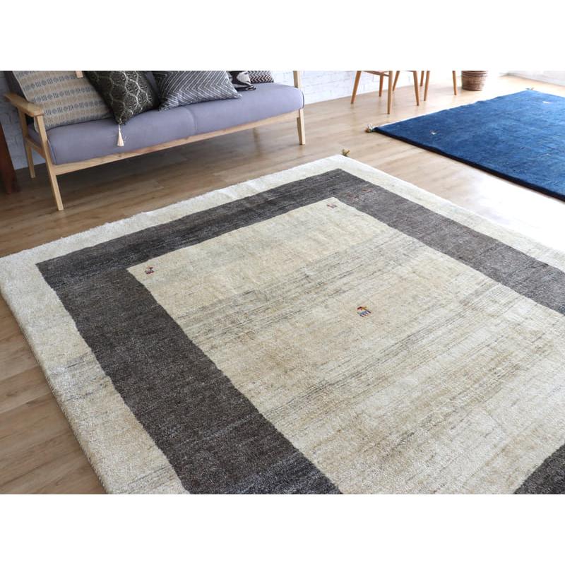 ギャッベ　イラン産手織りラグ　ふかふか 243x207cm ナチュラルアイボリー　グレーのボーダー | ブランド登録なし | 02
