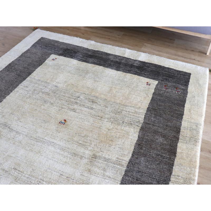 ギャッベ　イラン産手織りラグ　ふかふか 243x207cm ナチュラルアイボリー　グレーのボーダー | ブランド登録なし | 03