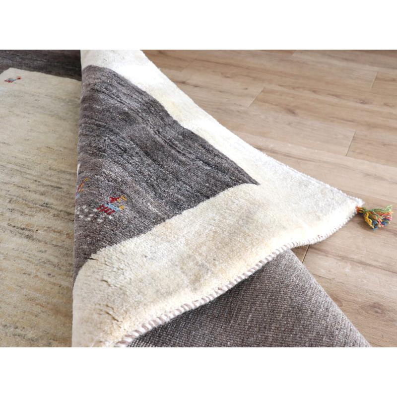 ギャッベ　イラン産手織りラグ　ふかふか 243x207cm ナチュラルアイボリー　グレーのボーダー | ブランド登録なし | 09