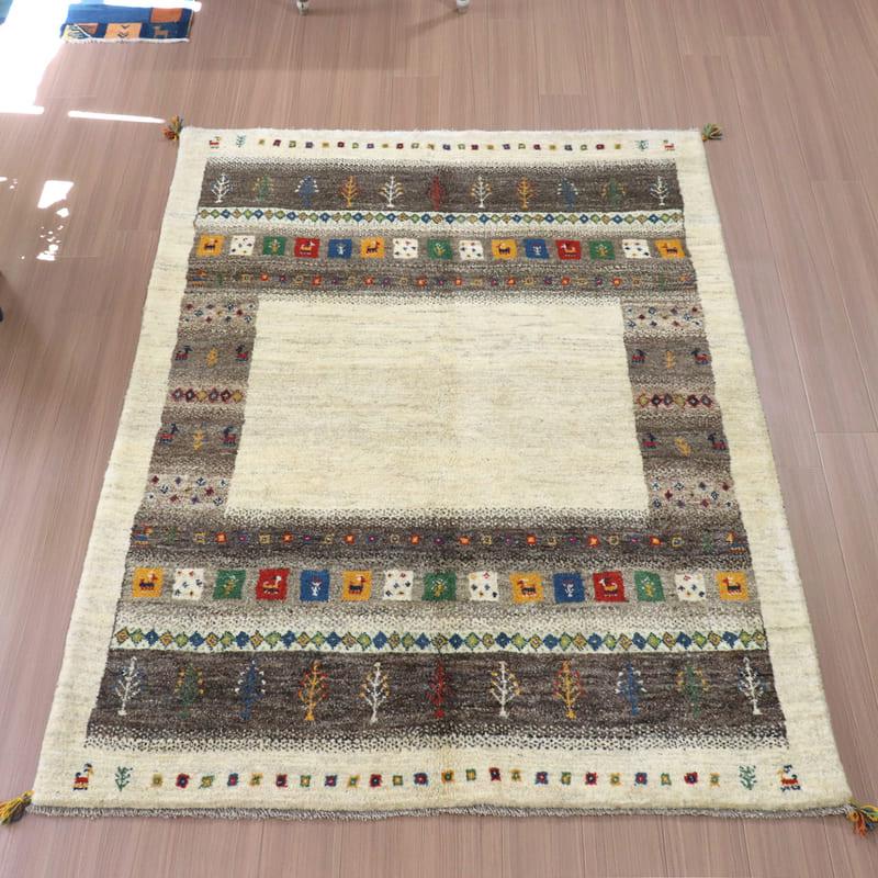 ギャッベ　イラン製　カシュガイ族手織り 203x158cm ナチュラルアイボリー　グレー | ブランド登録なし