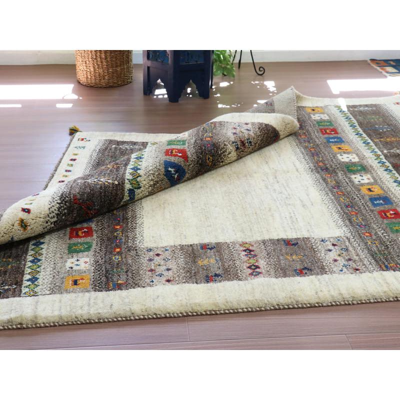 ギャッベ　イラン製　カシュガイ族手織り 203x158cm ナチュラルアイボリー　グレー | ブランド登録なし | 11