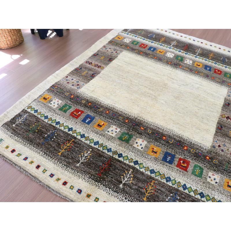 ギャッベ　イラン製　カシュガイ族手織り 203x158cm ナチュラルアイボリー　グレー | ブランド登録なし | 03