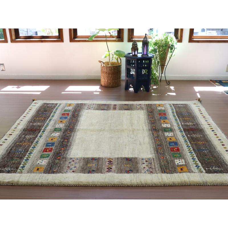 ギャッベ　イラン製　カシュガイ族手織り 203x158cm ナチュラルアイボリー　グレー | ブランド登録なし | 07