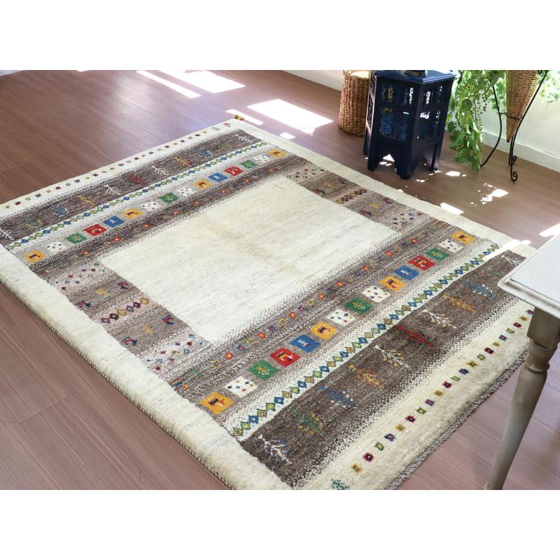 ギャッベ　イラン製　カシュガイ族手織り 203x158cm ナチュラルアイボリー　グレー | ブランド登録なし | 08