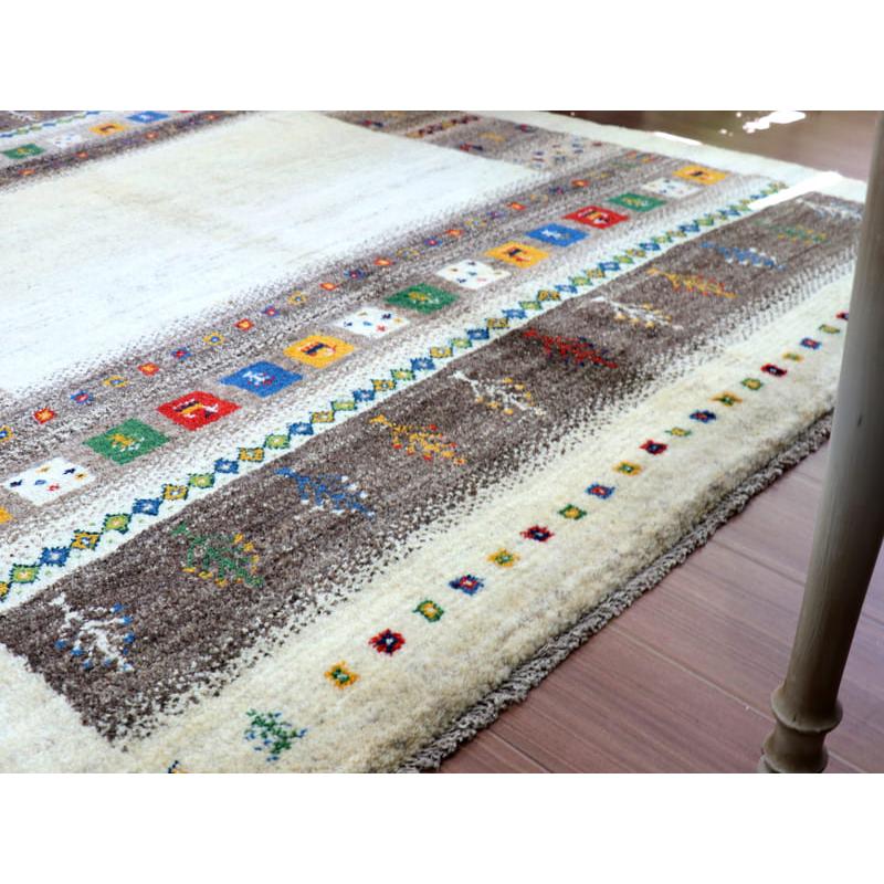 ギャッベ　イラン製　カシュガイ族手織り 203x158cm ナチュラルアイボリー　グレー | ブランド登録なし | 09