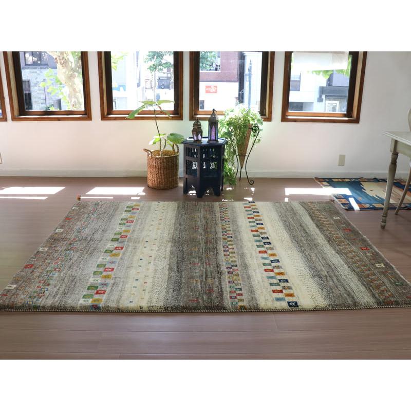 ギャッベ　イラン製　カシュガイ族手織り 224x158cm ナチュラルアイボリー　グレー　ストライプ | ブランド登録なし | 11