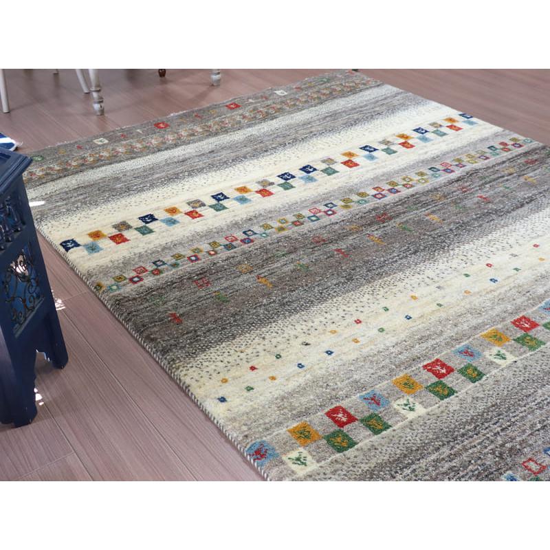 ギャッベ　イラン製　カシュガイ族手織り 224x158cm ナチュラルアイボリー　グレー　ストライプ | ブランド登録なし | 12