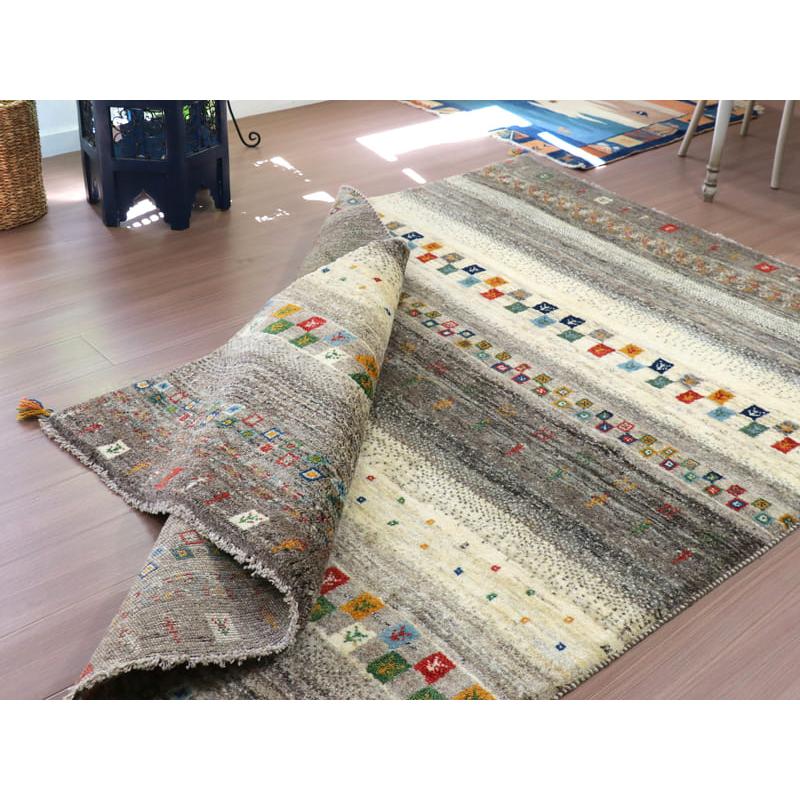 ギャッベ　イラン製　カシュガイ族手織り 224x158cm ナチュラルアイボリー　グレー　ストライプ | ブランド登録なし | 13