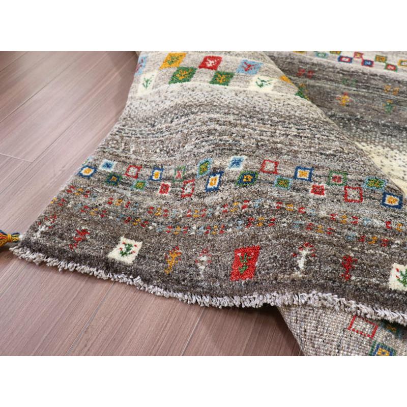 ギャッベ　イラン製　カシュガイ族手織り 224x158cm ナチュラルアイボリー　グレー　ストライプ | ブランド登録なし | 14