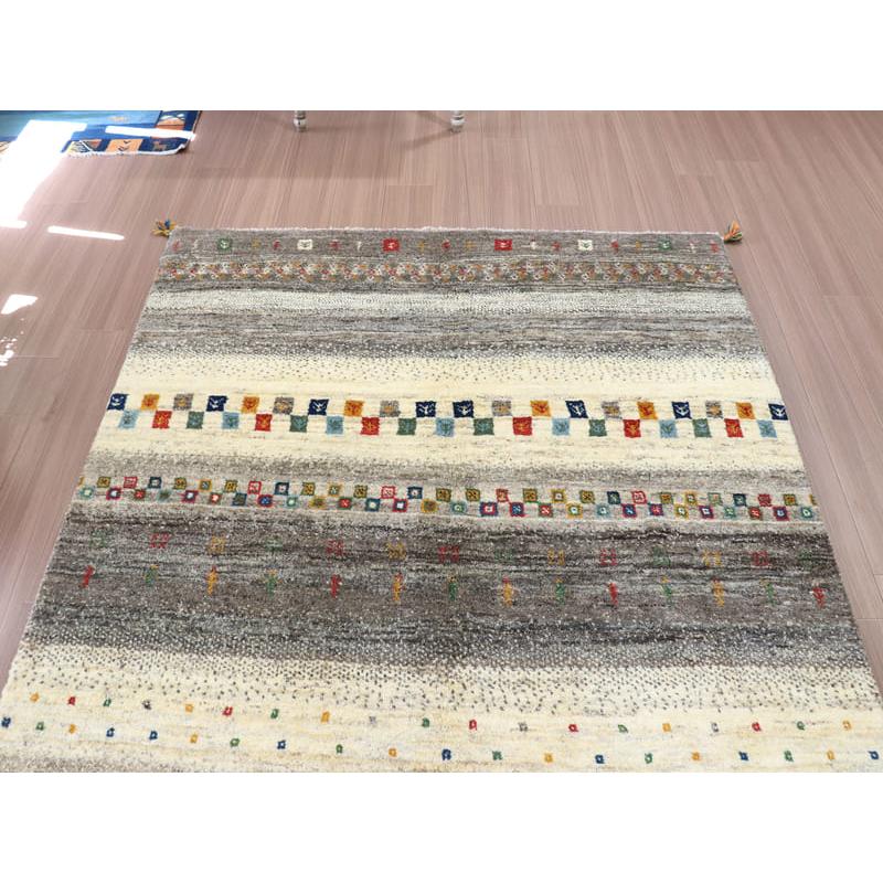 ギャッベ　イラン製　カシュガイ族手織り 224x158cm ナチュラルアイボリー　グレー　ストライプ | ブランド登録なし | 02