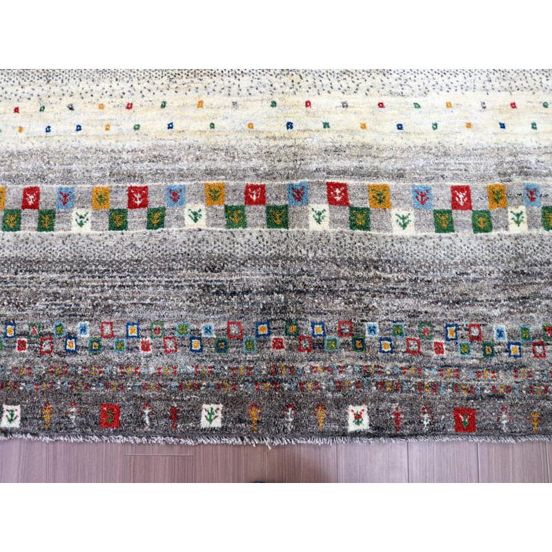 ギャッベ　イラン製　カシュガイ族手織り 224x158cm ナチュラルアイボリー　グレー　ストライプ | ブランド登録なし | 03