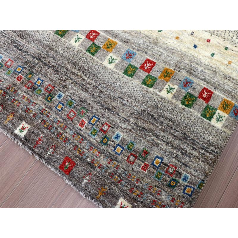 ギャッベ　イラン製　カシュガイ族手織り 224x158cm ナチュラルアイボリー　グレー　ストライプ | ブランド登録なし | 06