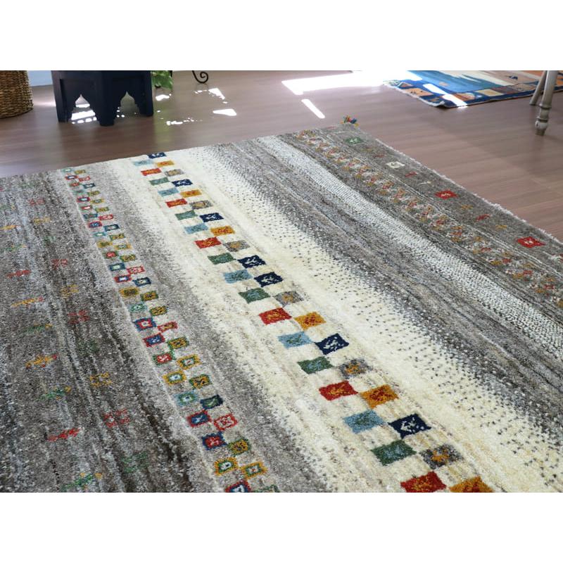 ギャッベ　イラン製　カシュガイ族手織り 224x158cm ナチュラルアイボリー　グレー　ストライプ | ブランド登録なし | 07