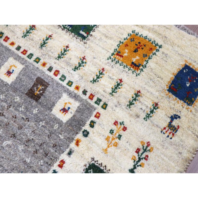 ギャッベ　イラン製　カシュガイ族手織り 198x155cm グレー　アイボリー　タイルモチーフ | ブランド登録なし | 12