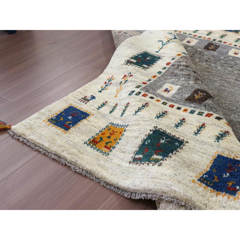 ギャッベ　イラン製　カシュガイ族手織り 198x155cm グレー　アイボリー　タイルモチーフ | ブランド登録なし | 13