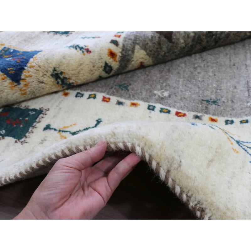 ギャッベ　イラン製　カシュガイ族手織り 198x155cm グレー　アイボリー　タイルモチーフ | ブランド登録なし | 14