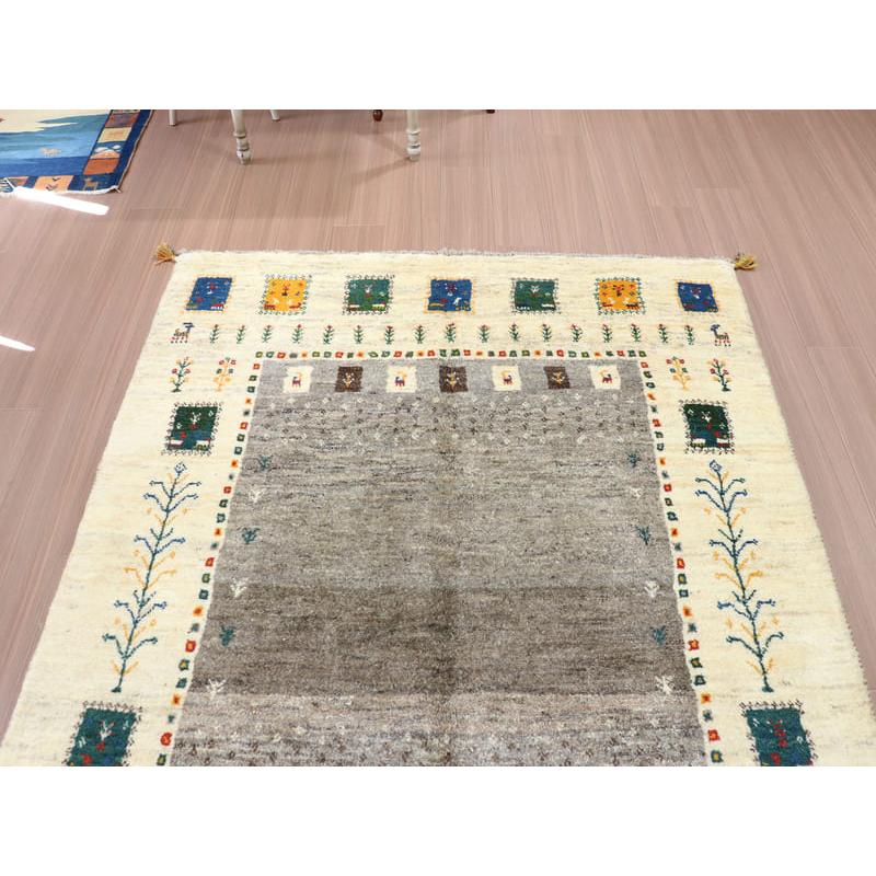 ギャッベ　イラン製　カシュガイ族手織り 198x155cm グレー　アイボリー　タイルモチーフ | ブランド登録なし | 02
