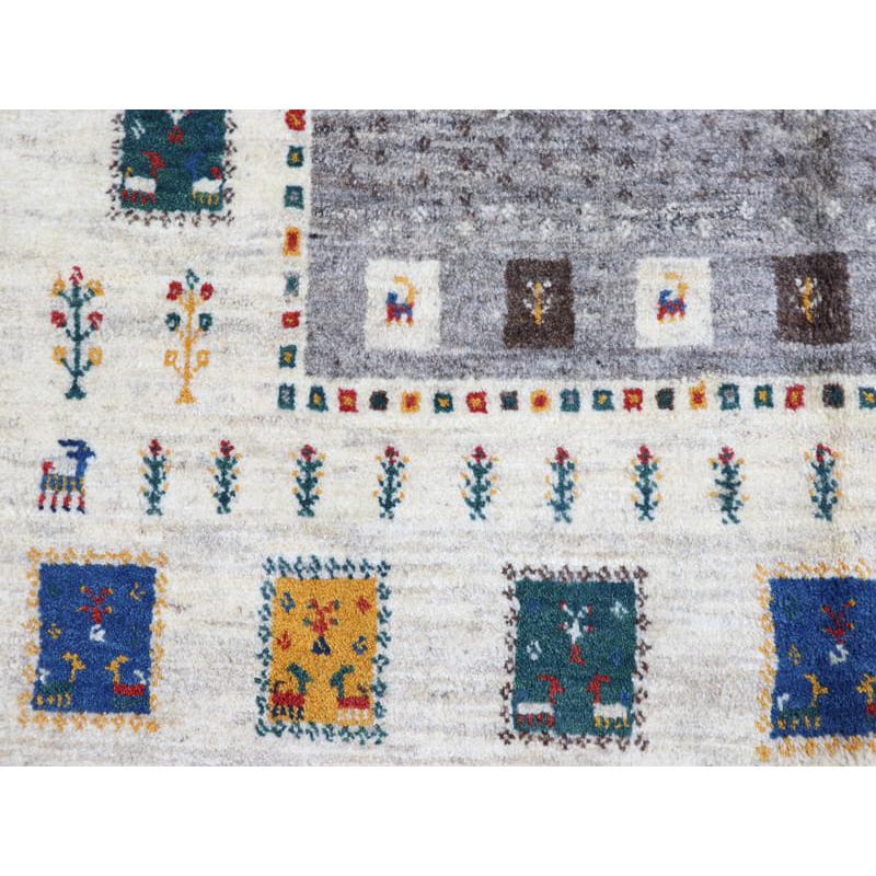 ギャッベ　イラン製　カシュガイ族手織り 198x155cm グレー　アイボリー　タイルモチーフ | ブランド登録なし | 07