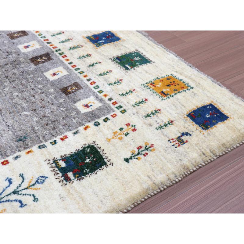 ギャッベ　イラン製　カシュガイ族手織り 198x155cm グレー　アイボリー　タイルモチーフ | ブランド登録なし | 08