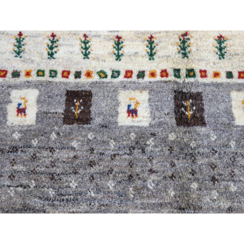 ギャッベ　イラン製　カシュガイ族手織り 198x155cm グレー　アイボリー　タイルモチーフ | ブランド登録なし | 09