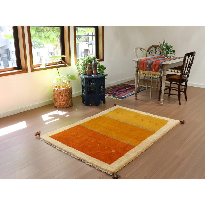 ギャッベ　イラン産手織りラグ 150x108cm イエロー　オレンジ　グラデーション | ブランド登録なし | 01