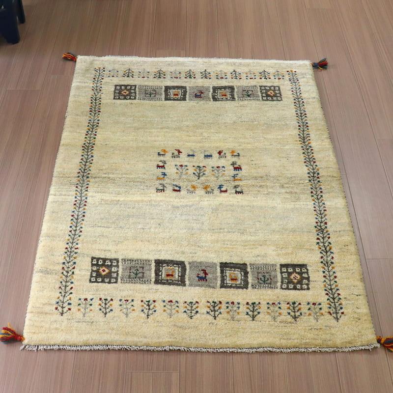 ギャッベ　イラン産手織りラグ 145x107cm ナチュラルアイボリー　動物モチーフ | ブランド登録なし