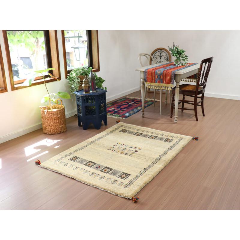 ギャッベ　イラン産手織りラグ 145x107cm ナチュラルアイボリー　動物モチーフ | ブランド登録なし | 01