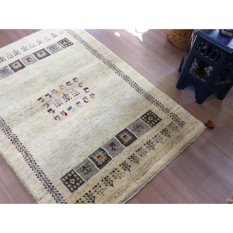 ギャッベ　イラン産手織りラグ 145x107cm ナチュラルアイボリー　動物モチーフ | ブランド登録なし | 03