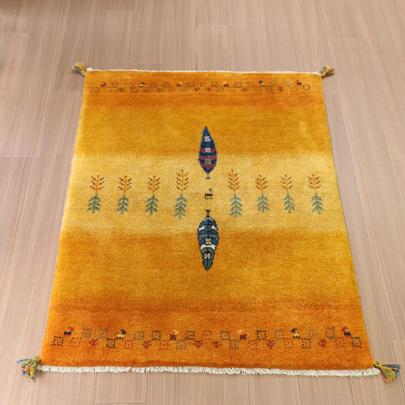 ギャッベ　イラン産手織りラグ 142x100cm オレンジ　イエロー　糸杉の | ブランド登録なし