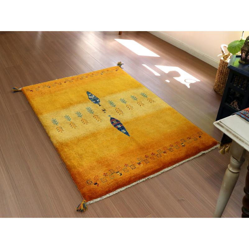 ギャッベ　イラン産手織りラグ 142x100cm オレンジ　イエロー　糸杉の | ブランド登録なし | 01