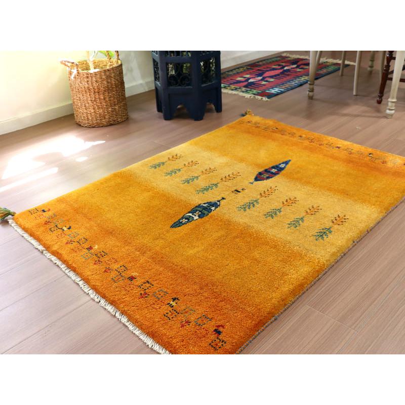 ギャッベ　イラン産手織りラグ 142x100cm オレンジ　イエロー　糸杉の | ブランド登録なし | 03