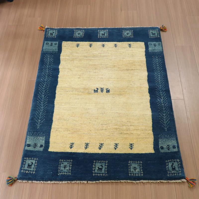 ギャッベ　イラン産手織りラグ 150x106cm ナチュラルアイボリー　ブルー | ブランド登録なし