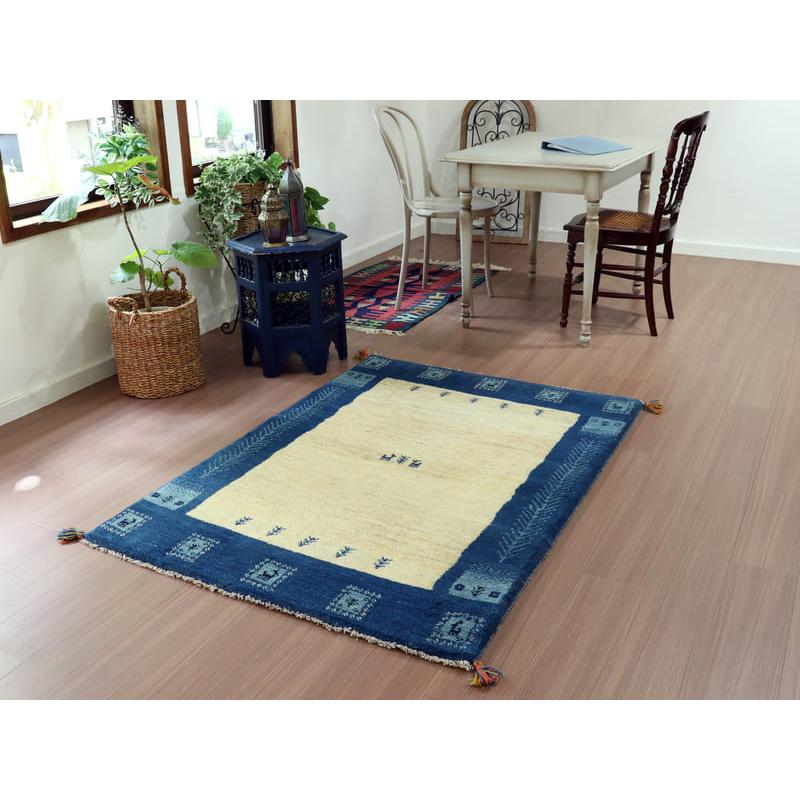 ギャッベ　イラン産手織りラグ 150x106cm ナチュラルアイボリー　ブルー | ブランド登録なし | 01