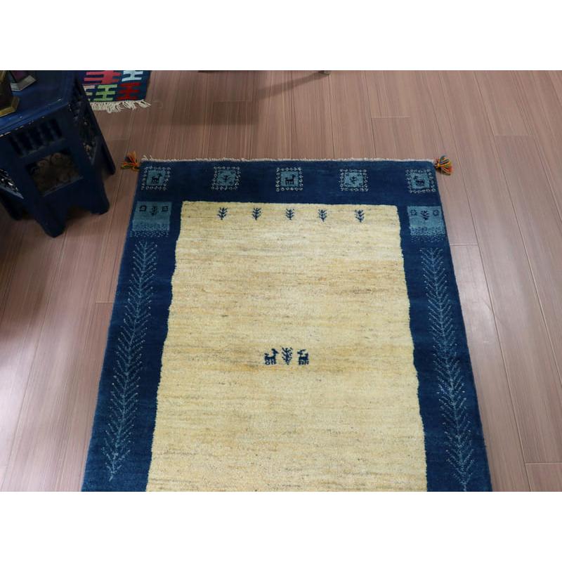 ギャッベ　イラン産手織りラグ 150x106cm ナチュラルアイボリー　ブルー | ブランド登録なし | 02