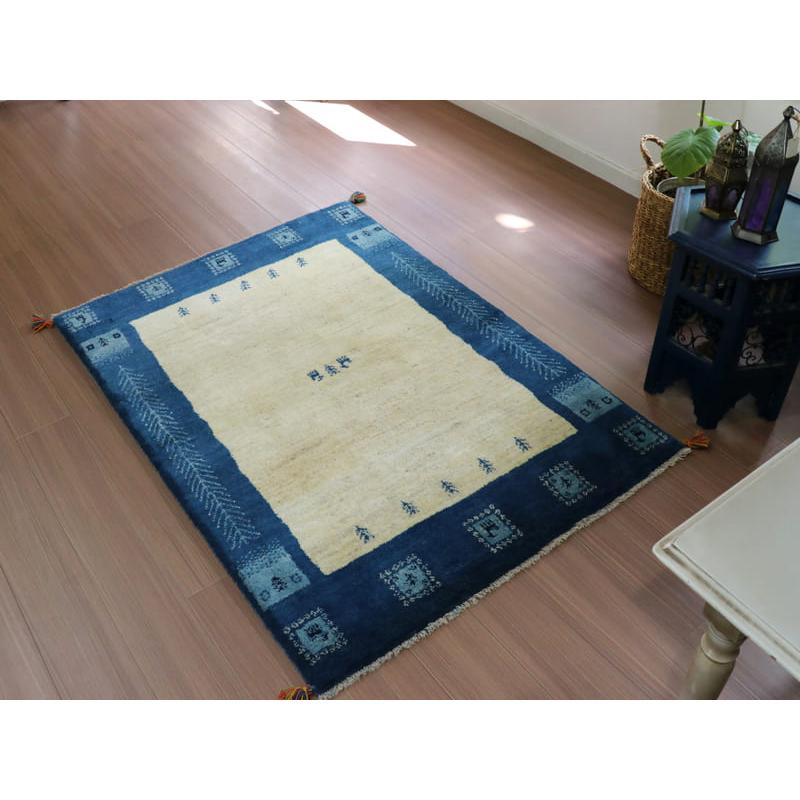 ギャッベ　イラン産手織りラグ 150x106cm ナチュラルアイボリー　ブルー | ブランド登録なし | 04