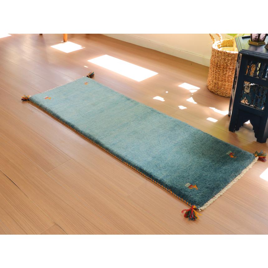 ギャッベ　カシュカイ族の手織りラグ 143×49cm 水色　ライトブルー　シンプル　無地 |  | 03