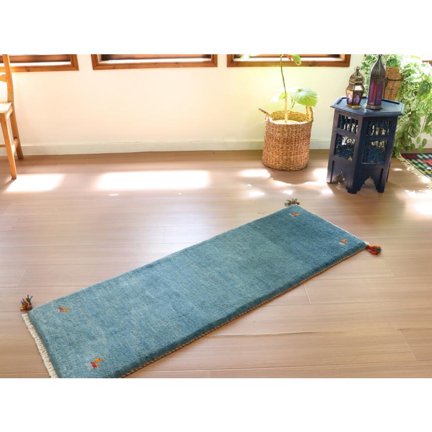 ギャッベ　カシュカイ族の手織りラグ 143×49cm 水色　ライトブルー　シンプル　無地 |  | 04