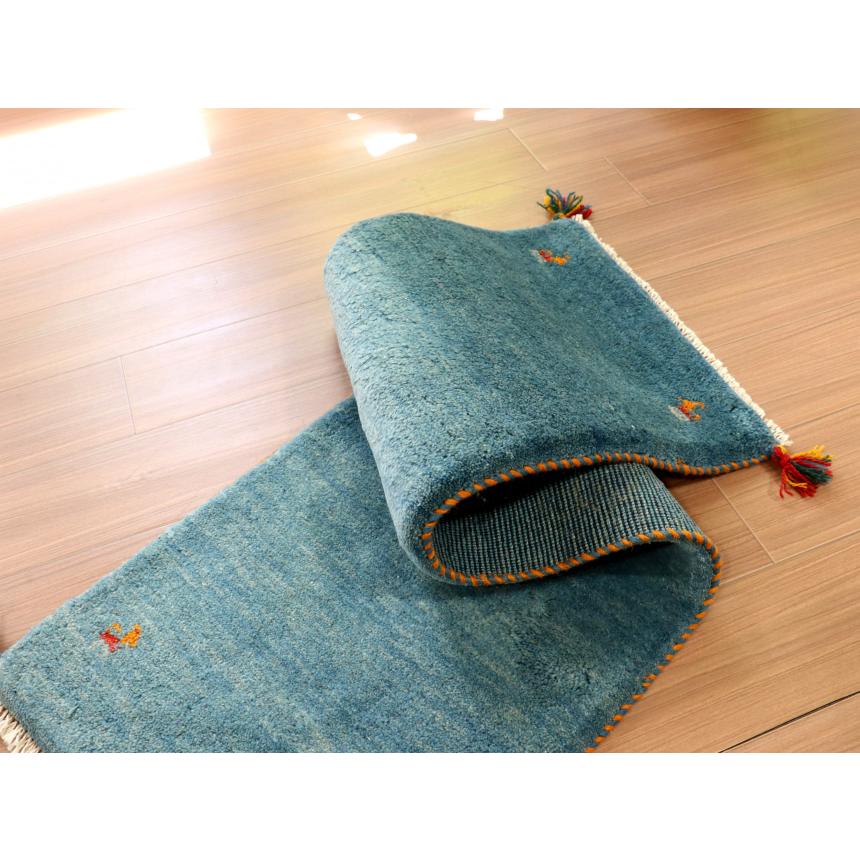 ギャッベ　カシュカイ族の手織りラグ 143×49cm 水色　ライトブルー　シンプル　無地 |  | 05