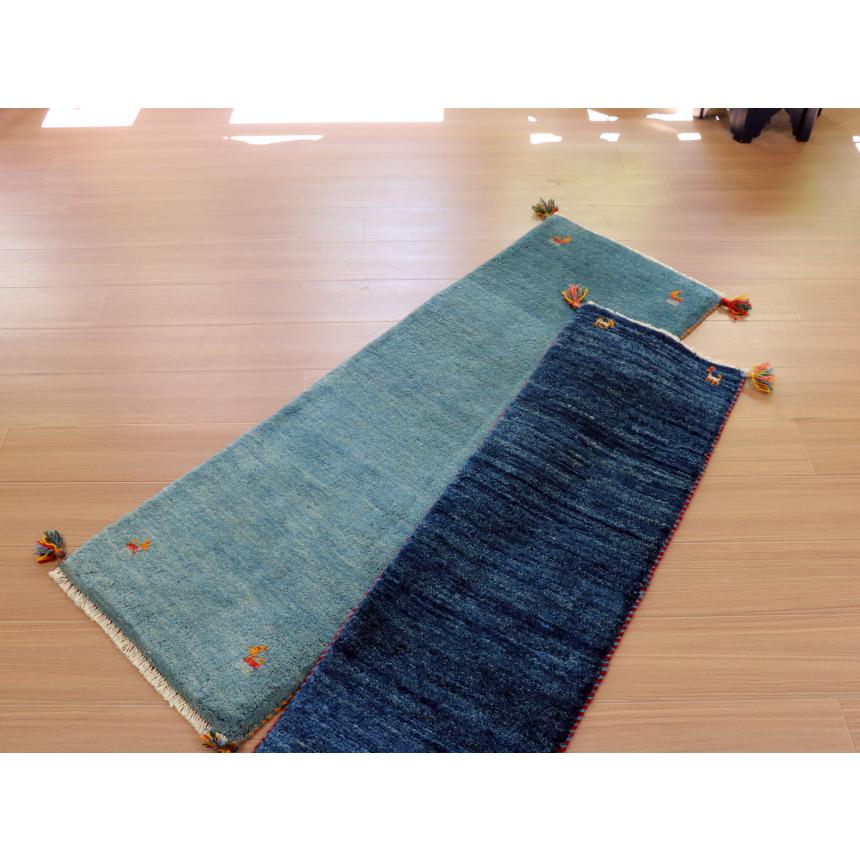 ギャッベ　カシュカイ族の手織りラグ 143×49cm 水色　ライトブルー　シンプル　無地 |  | 07