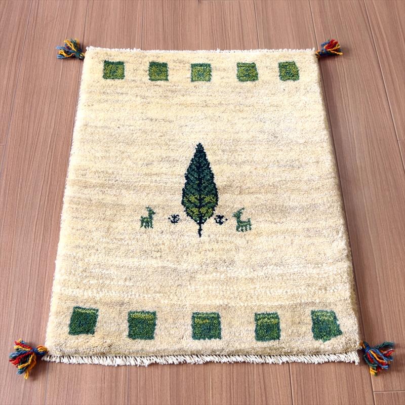 ギャッベ ふかふか 玄関マットサイズ  80×60cm 天然の羊毛の色 糸杉と動物 | ブランド登録なし