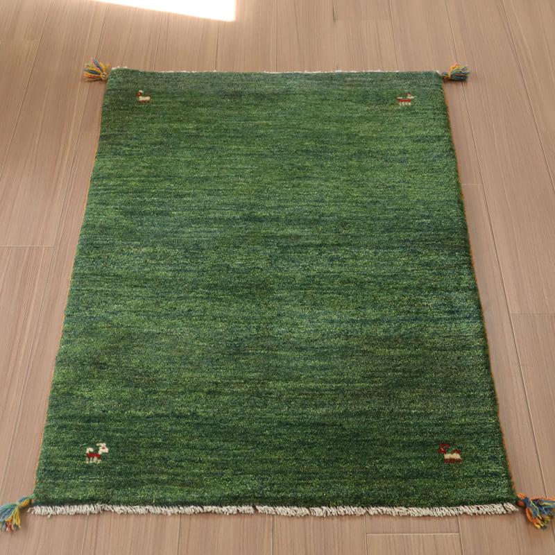 Gabbeh ギャッベ 手織り　イラン産　 127x80cm 緑　無地　シンプル　グリーン | ブランド登録なし