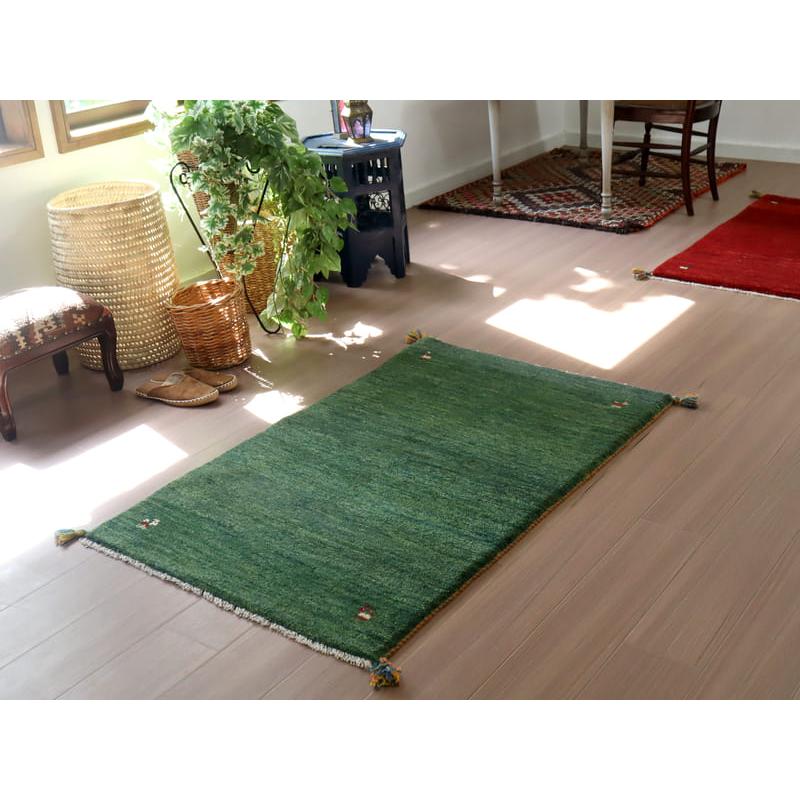 Gabbeh ギャッベ 手織り　イラン産　 127x80cm 緑　無地　シンプル　グリーン | ブランド登録なし | 01