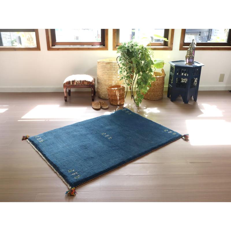 Gabbeh ギャッベ 手織り　イラン産　 115x84cm ブルー　シンプル　無地　青 | ブランド登録なし | 03