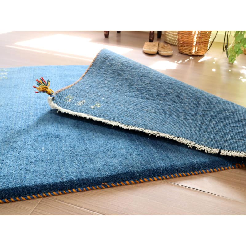 Gabbeh ギャッベ 手織り イラン産 115x84cm ブルー シンプル 無地 青