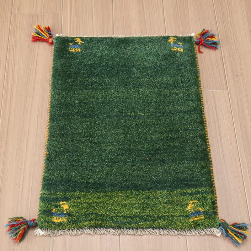 ギャッベ ミニサイズ イラン遊牧民の手織りラグ 57x41cm グリーン　無地　シンプル | ブランド登録なし