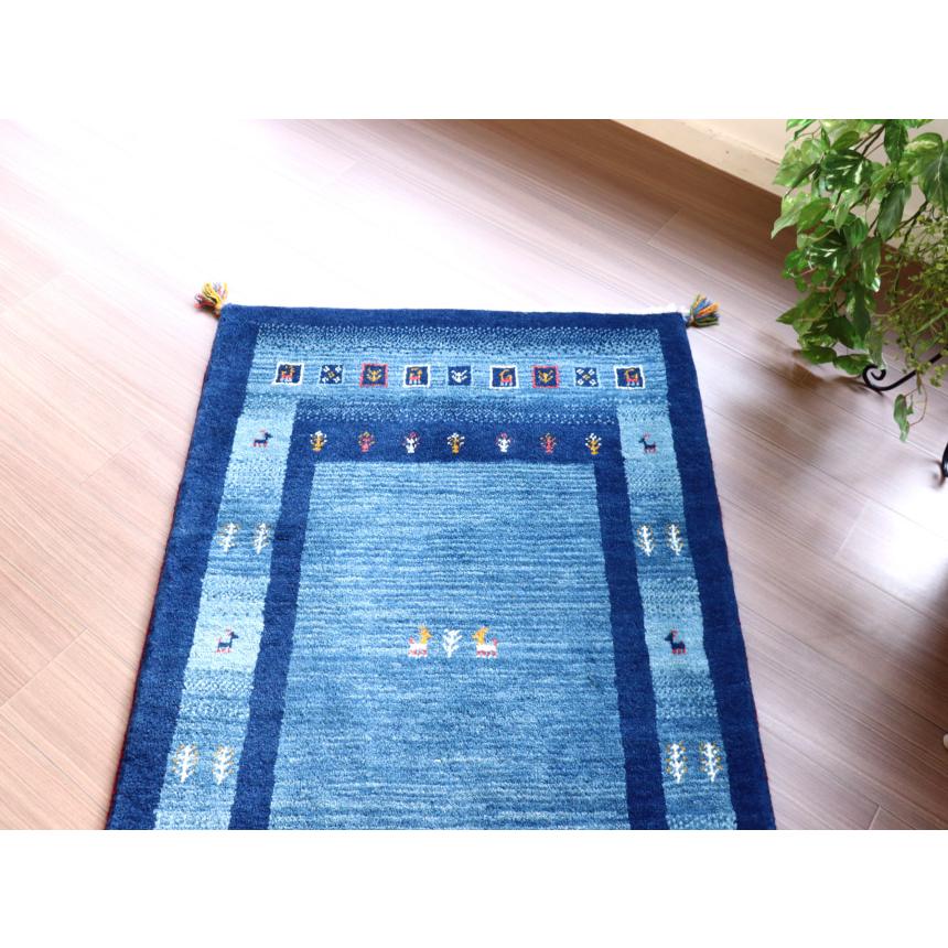 ギャッベ イラン産手織り 130x84cm ブルー　ネイビー　ボーダーとタイル | ブランド登録なし | 02