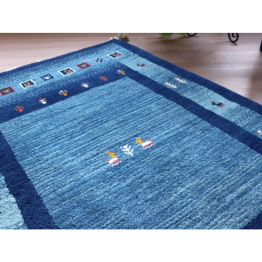 ギャッベ イラン産手織り 130x84cm ブルー　ネイビー　ボーダーとタイル | ブランド登録なし | 05