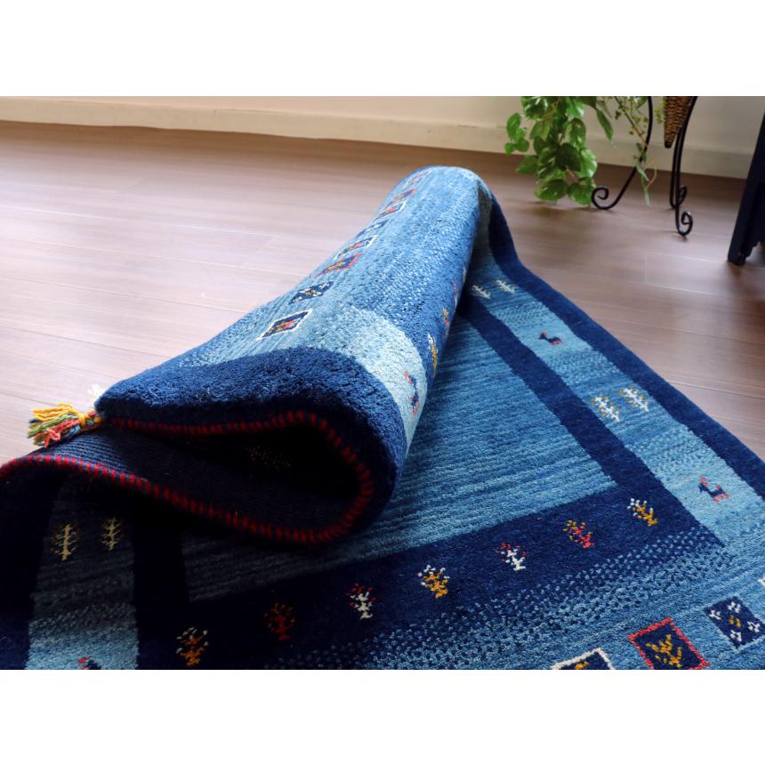 ギャッベ イラン産手織り 130x84cm ブルー　ネイビー　ボーダーとタイル | ブランド登録なし | 07